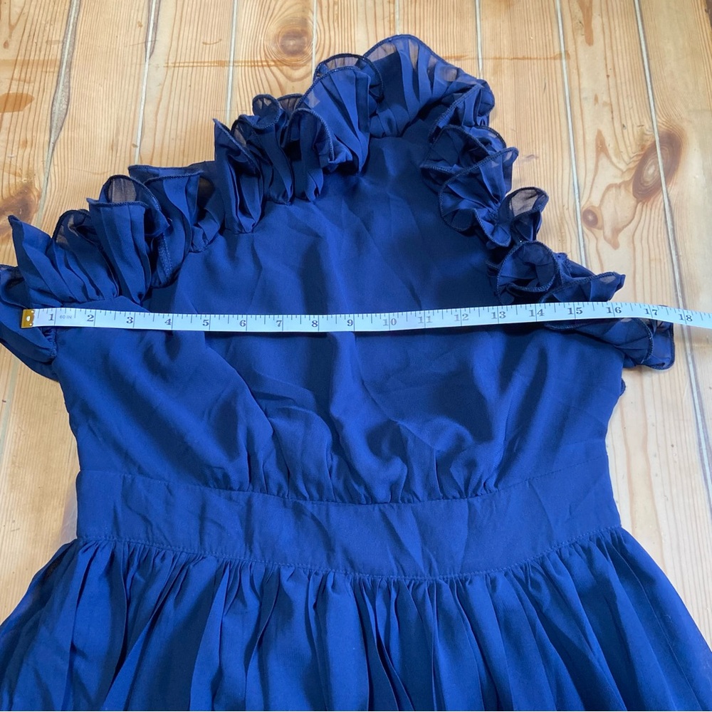 NWOT Lulus Splendid Charisma Navy Ruffled Pleated One-Shoulder Midi Dress - Picture 9 of 10
